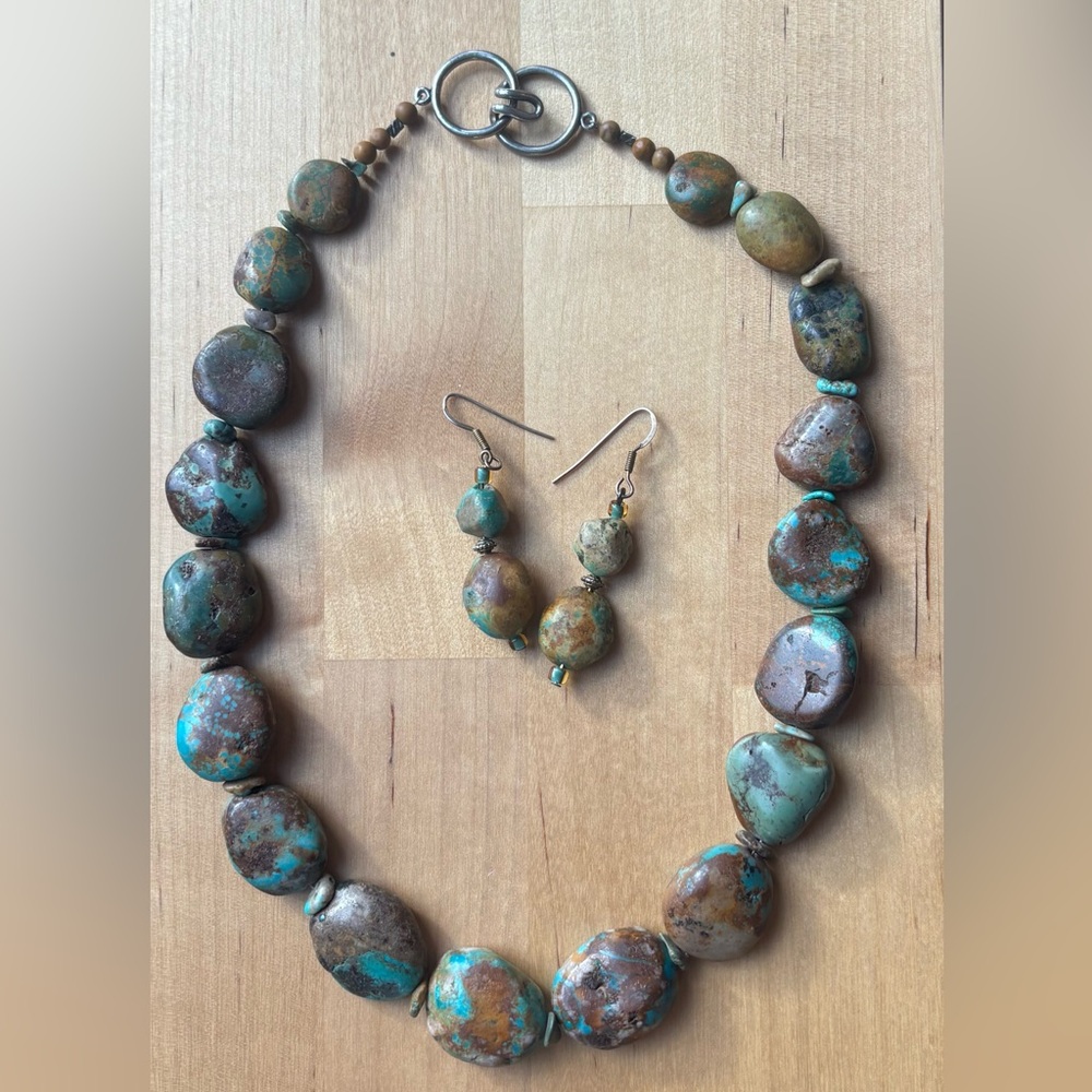 Natural Stone Necklace & Earrings Set Boho Festival Chic